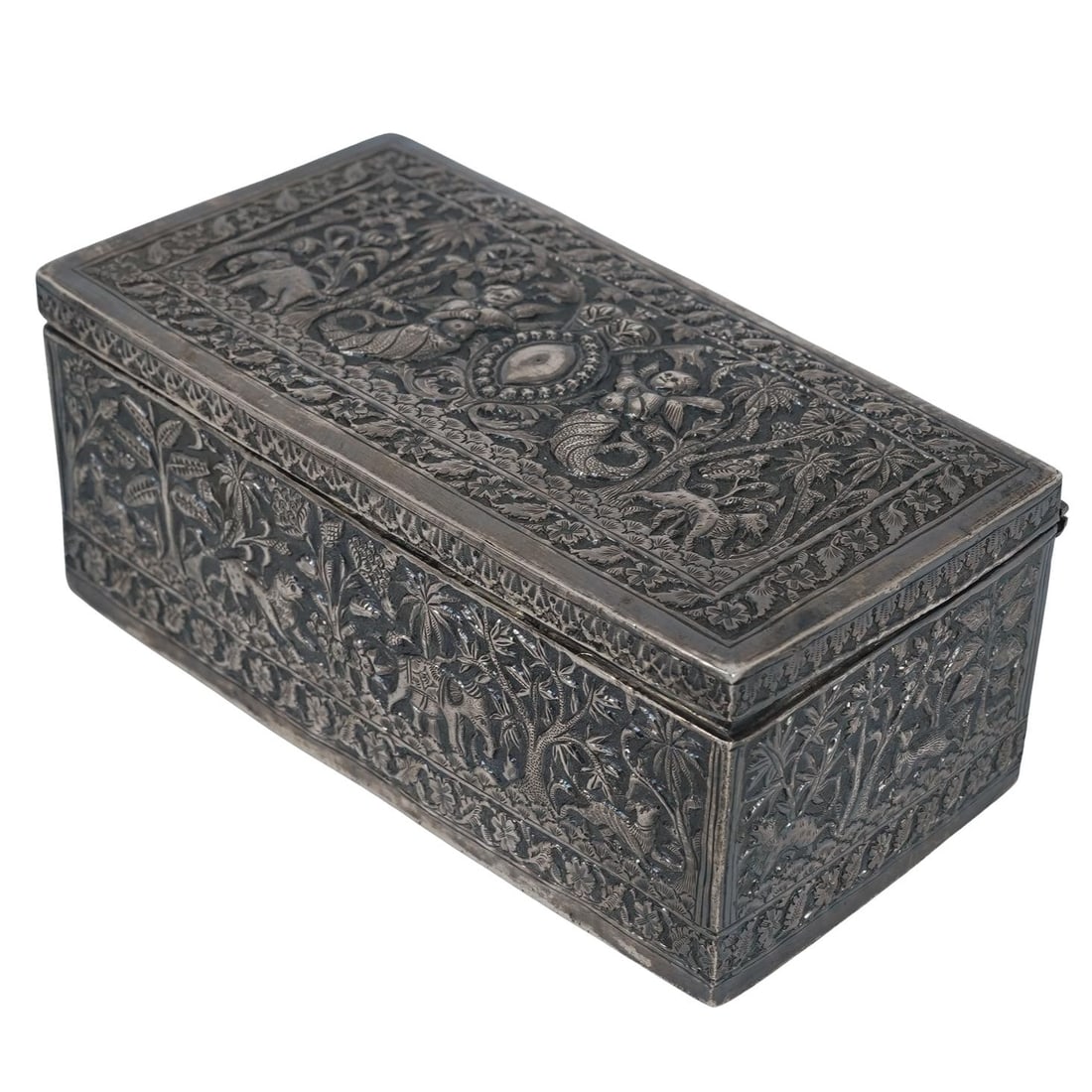Indian Silver Rectangular Box with Hunting Scene (1 of 9)