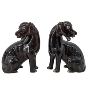 Pair Of Chinese Export Porcelain Aurbergine Glazed Hound Dogs