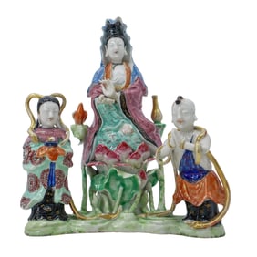 Chinese Export Porcelain Famille Rose Guanyin with Attendants