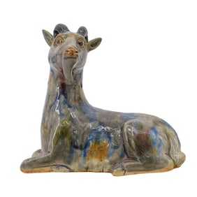 Chinese Export Porcelain Flambe Glazed Reclining Goat or Ram