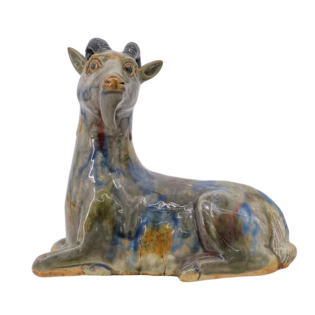Chinese Export Porcelain Flambe Glazed Reclining Goat or Ram (1 of 7)