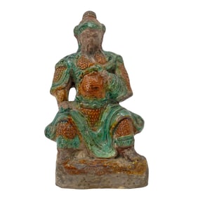 Chinese Pottery Glazed Ming Period Seated Warrior