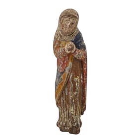17th Cent. or Earlier Carved Wood & Polychrome Madonna Figure