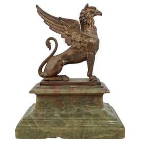 19th C. Gilt Bronze Seated Winged Griffin Gryphon