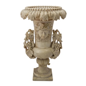 Large Italian Alabaster Urn Bacchus in Relief w/ Metal Liner Wine Cooler