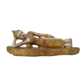 Burmese Marble & Gold Leaf Reclining Buddha