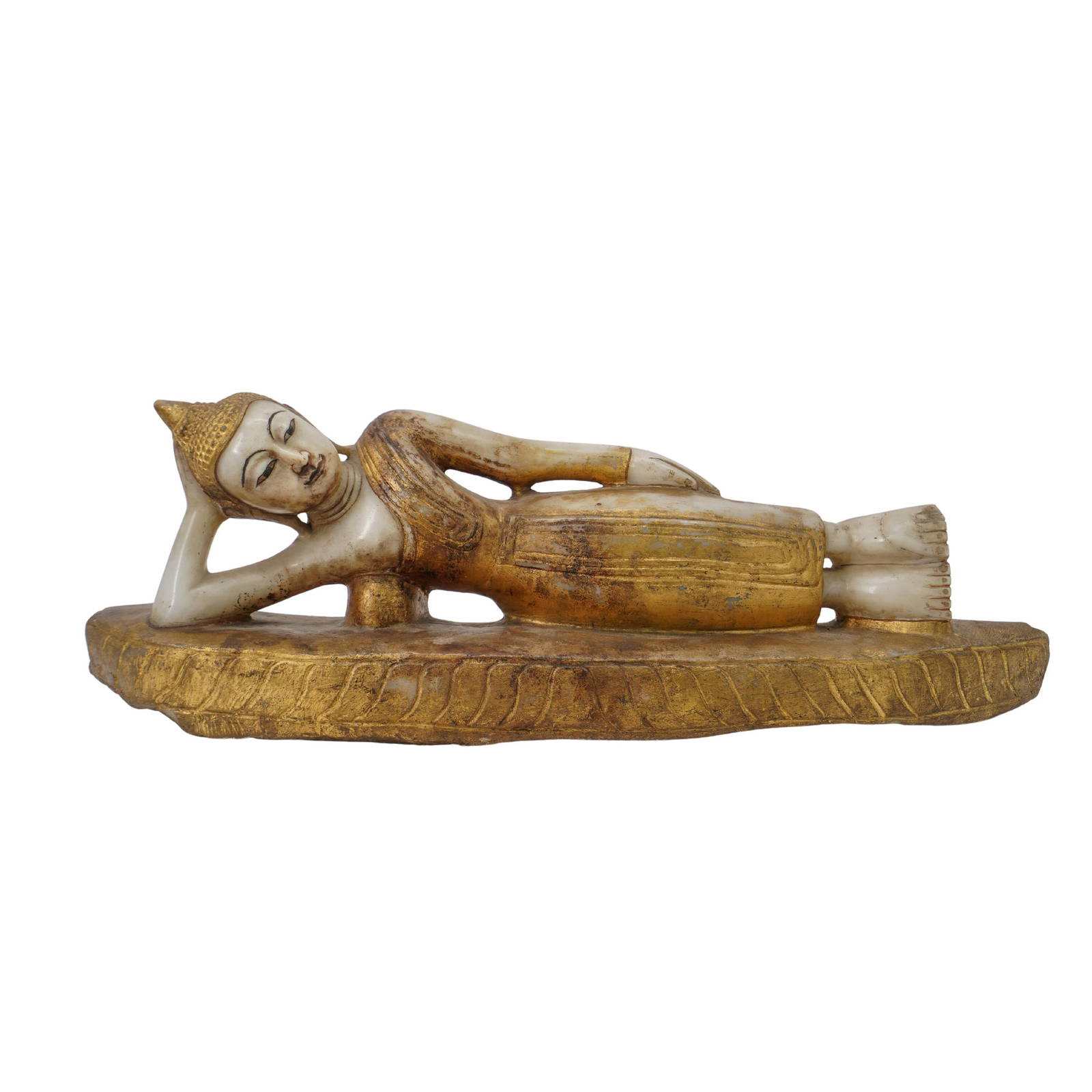 Burmese Marble & Gold Leaf Reclining Buddha