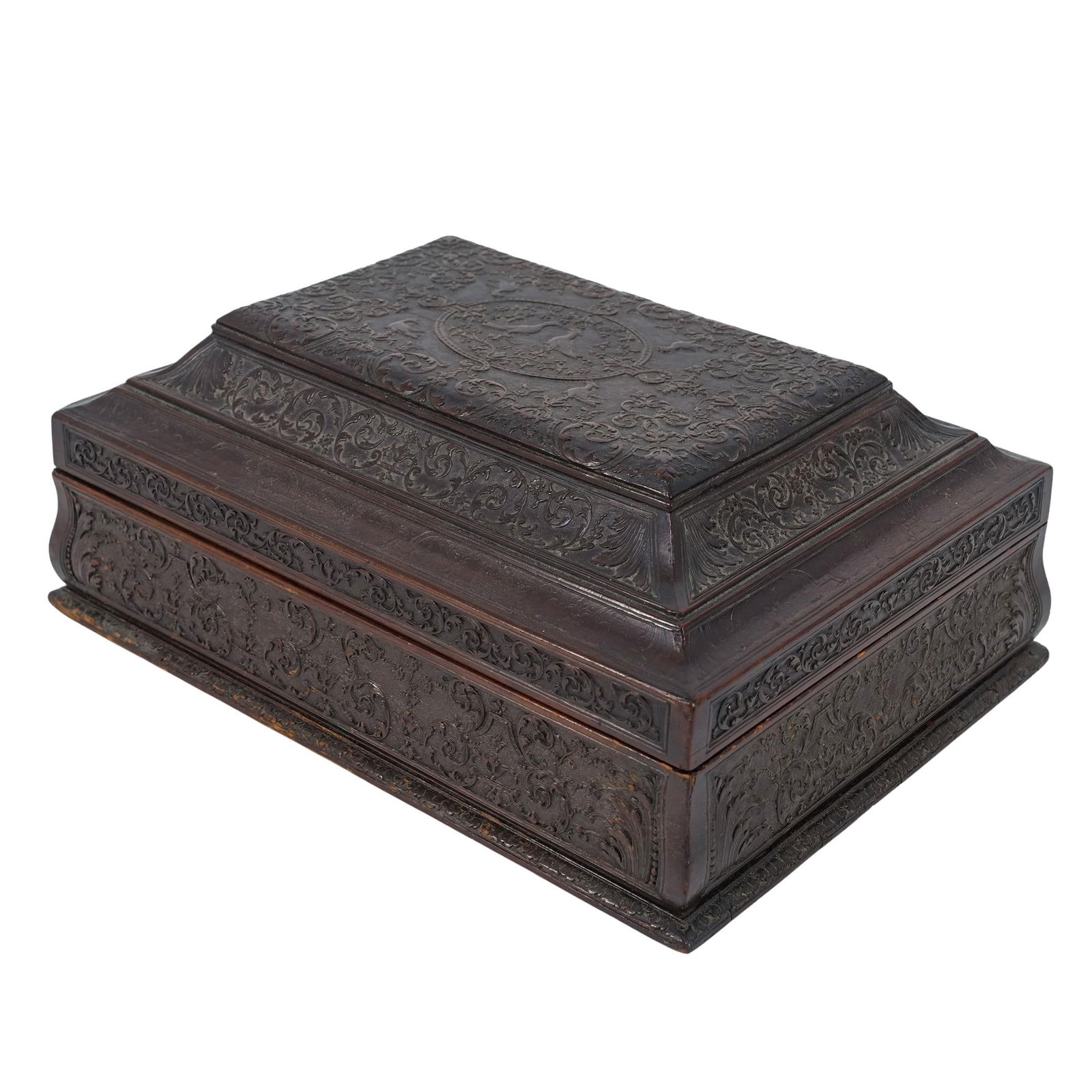 Elaborate 19th C. Wood Box w Low Relief Design (1 of 7)