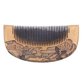 19th C. Japanese Gold Lacquered Hair Comb Signed by Artist