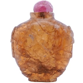 Chinese Carved Turmaline & Agate Snuff Bottle