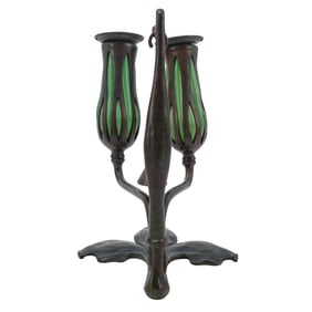 Tiffany Studios Art Nouveau Two Light Candlestick