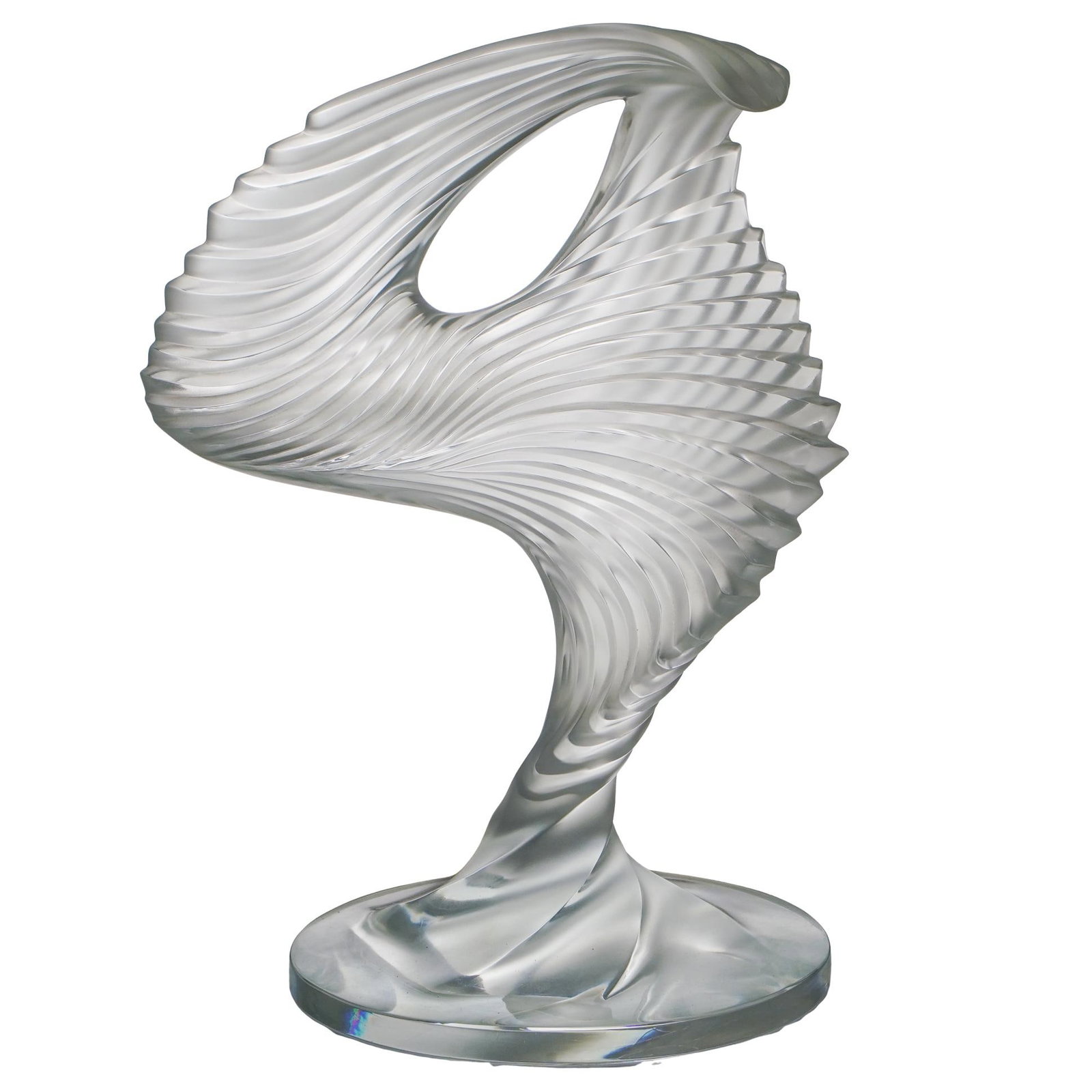 Lalique "Moyen Modele Trophy" Crystal Sculpture: Lalique "Moyen Modele Trophy" Crystal Sculpture 20th century, France A Lalique crystal sculpture comprised of a frosted organic form on a clear crystal base. Marked on side of base rim "Lalique France