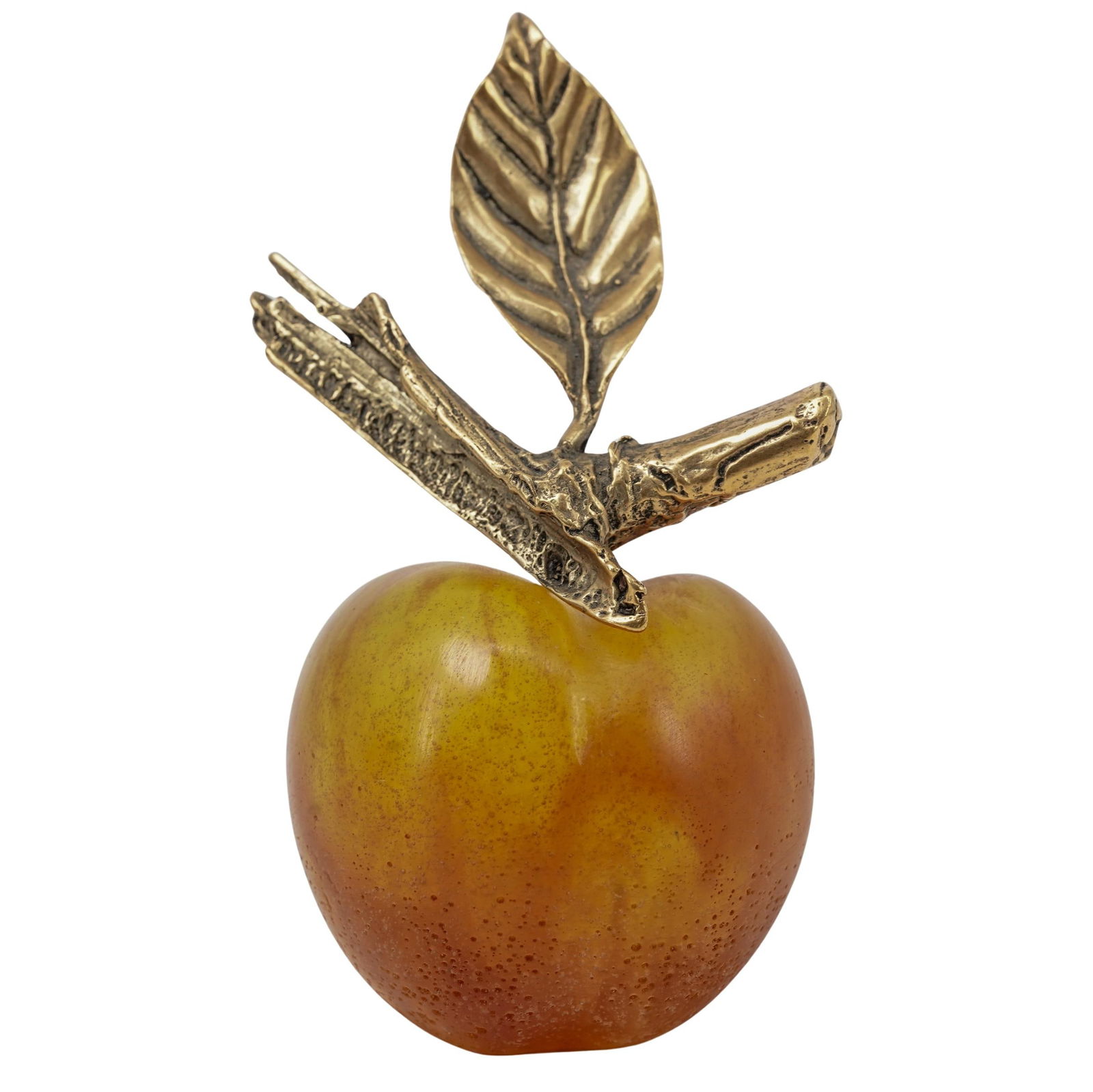 Daum Pate de Verre Crystal & Bronze Apple Paperweight (1 of 3)