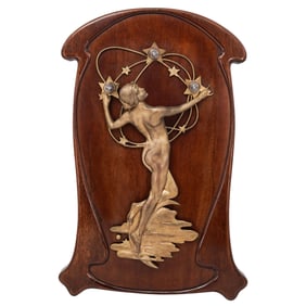 Auguste Rubin (French, 1841-1909) Wood and Bronze Art Nouveau Wall Lamp