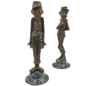 Pair of Bronze French Soldier Caricature Candlesticks Attr. to Emile Guillemin