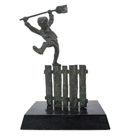 Henri Bouchard (French, 1875-1960) Bronze Boy on Fence Sculpture