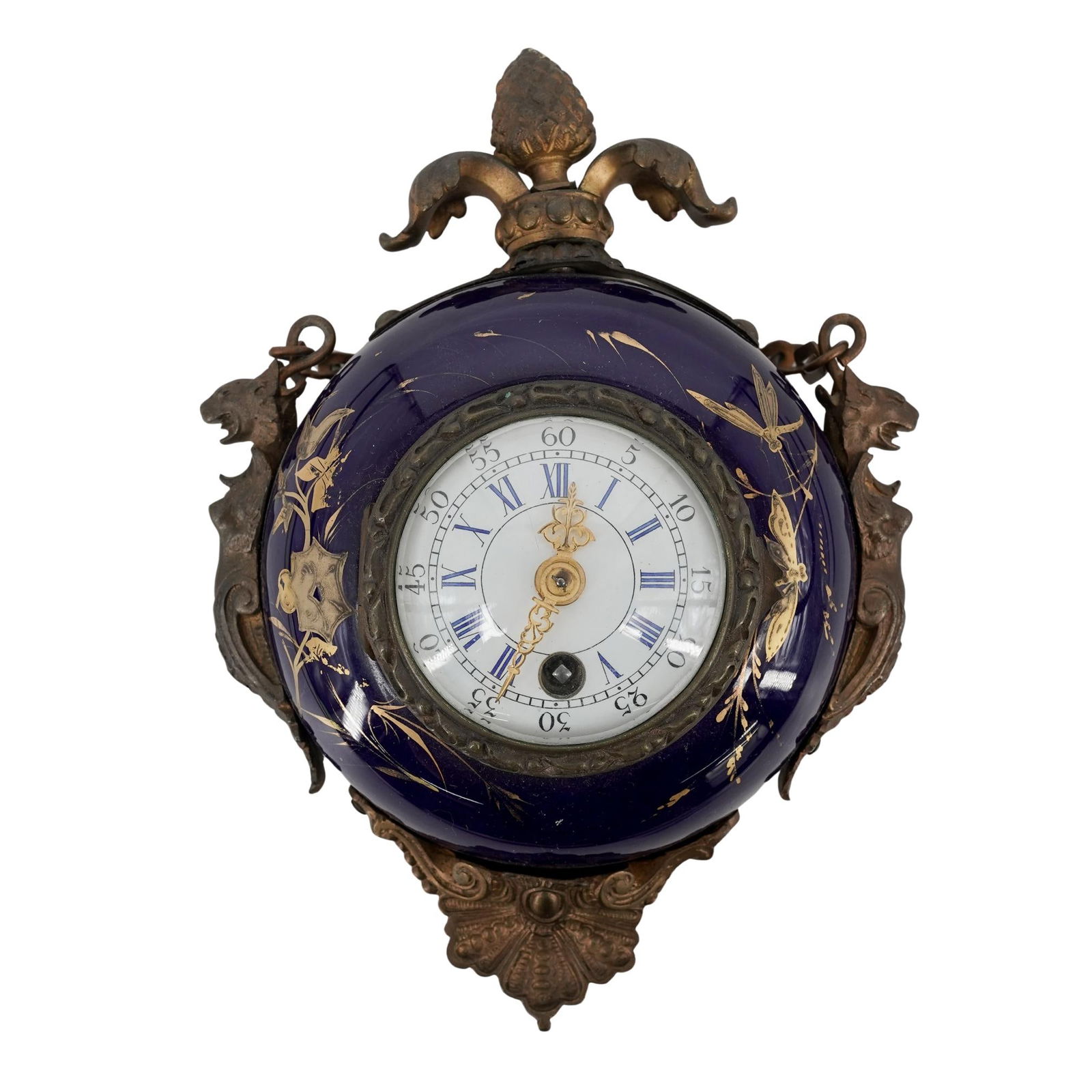 19th Cent. French E. Farcot Style Napoleon III Boulangere Clock: 19th Cent. French E. Farcot Style Napoleon III Boulangere Clock19th Century, France.Antique 19th century French Napoleon III ormolu and cobalt blue porcelain Boulangere wall suspended clock, known as