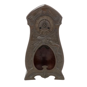 Art Nouveau Bronze & Black Walnut Wood Mantle Clock