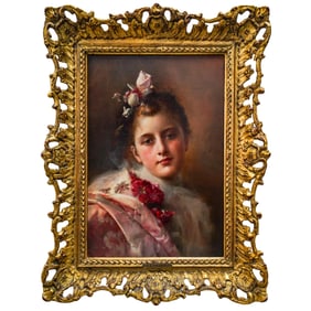 Gustave Jean Jacquet (French, 1846) Oil On Board Portrait Painting