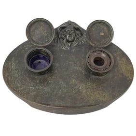 Art Nouveau Austrian Geschutzt Bronze Inkwell