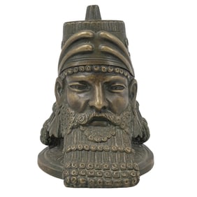 Antique Assyrian Revival Bust Bronze Inkwell