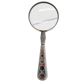 Stone Inlaid Silver Magnifying Glass