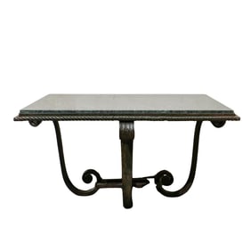 Antique Edgar Brandt-Style Iron Serpentine Marble Occasional Table