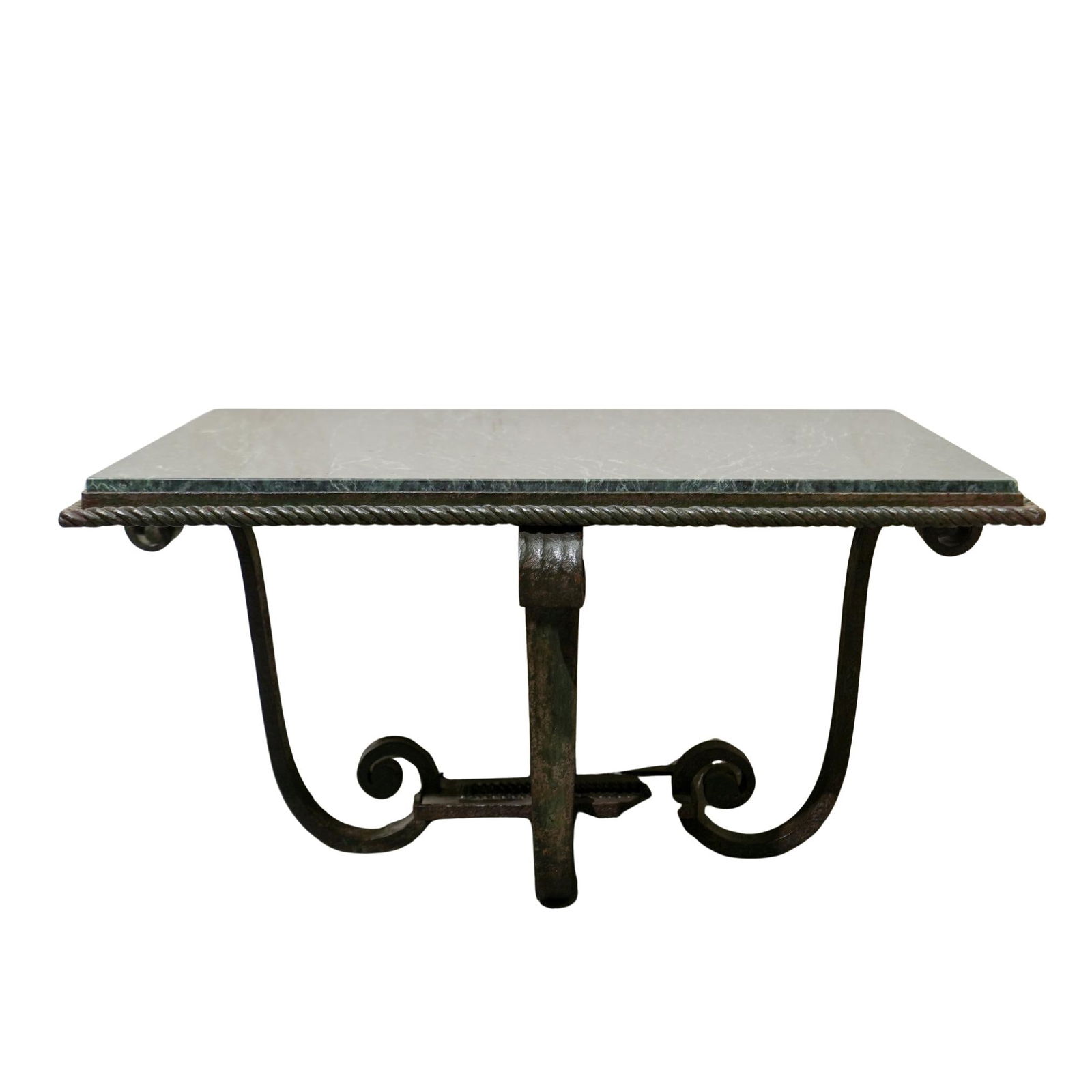 Antique Edgar Brandt-Style Iron Serpentine Marble Occasional Table (1 of 9)