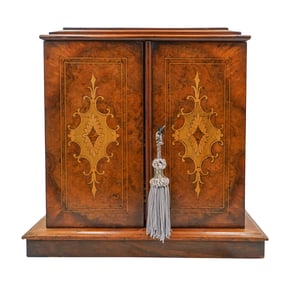 Antique Wooden Marquetry Collector's Cabinet w/ Drawers