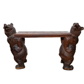 Antique Black Forest Carved Bear Cub Bench