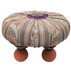 Mackenzie Childs Cushion Ottoman w/ Terracotta Feet