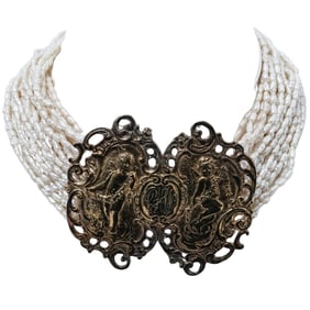 Foree Pearl & Gilt Sterling Silver Cherub Choker Necklace
