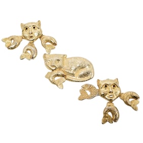 Isabel Canovas Cat and Fish Brooch & Earrings Set