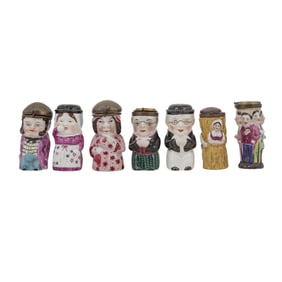 (7 Pc) Antique Porcelain Pocket Match Cases & Salt / Pepper Shakers