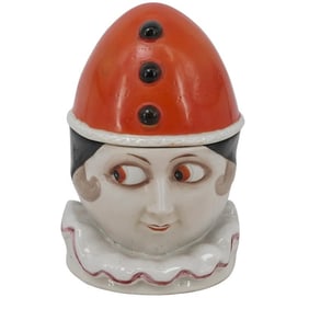German Handcrafted Pierrot Ceramic Powder Jar