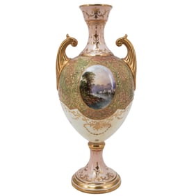 Antique English Jeweled Coalport Porcelain Handled Vase