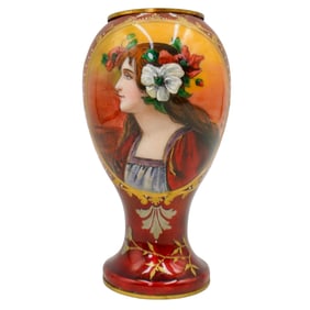Antique Signed Limoges Porcelain Enameled Portrait Vase