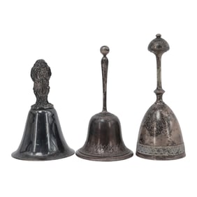 (3 Pc) Antique Sterling Silver Hand Bells Assorted Grouping
