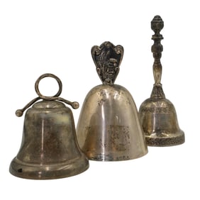 (3 pcs) Antique Hallmarked 800 and Sterling Silver Bells