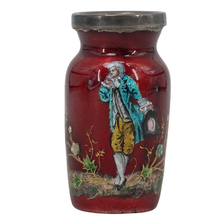 19th Cent. French Limoges Enamel Silver Miniature Bud Vase (1 of 5)