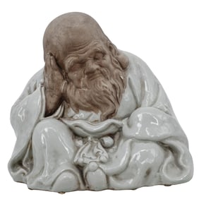 Large Signed Chinese Wabi Sabi Stoneware Mud Man Garden Figurine