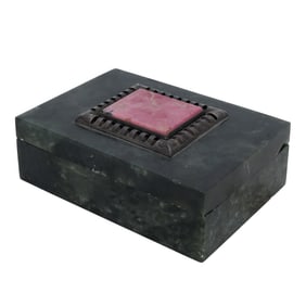 Antique Carved Jade Rhodonite & Silver Box