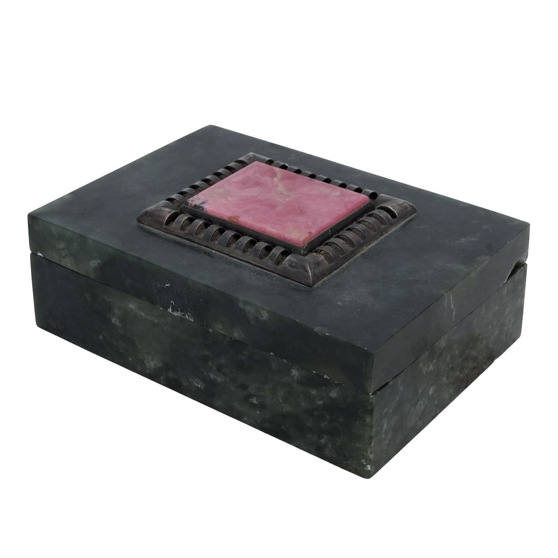 Antique Carved Jade Rhodonite & Silver Box (1 of 6)