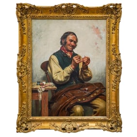 Edwin Roberts (English, 1840-1917) Tailor Portrait Oil Painting