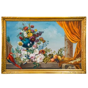 Cosmo De Salvo (1893–1991). "Study with Flowers & Parrot" Oil Painting