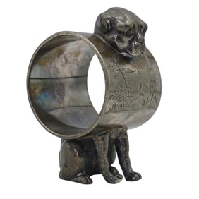 Victorian Silver Plated Dog Napkin Ring with Glass Eyes