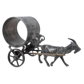 Antique Silver Plated Goat Chariot Napkin Ring