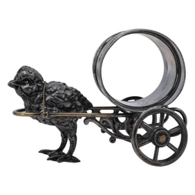 Victorian Silver-Plated Chick w/ Cart Napkin Ring
