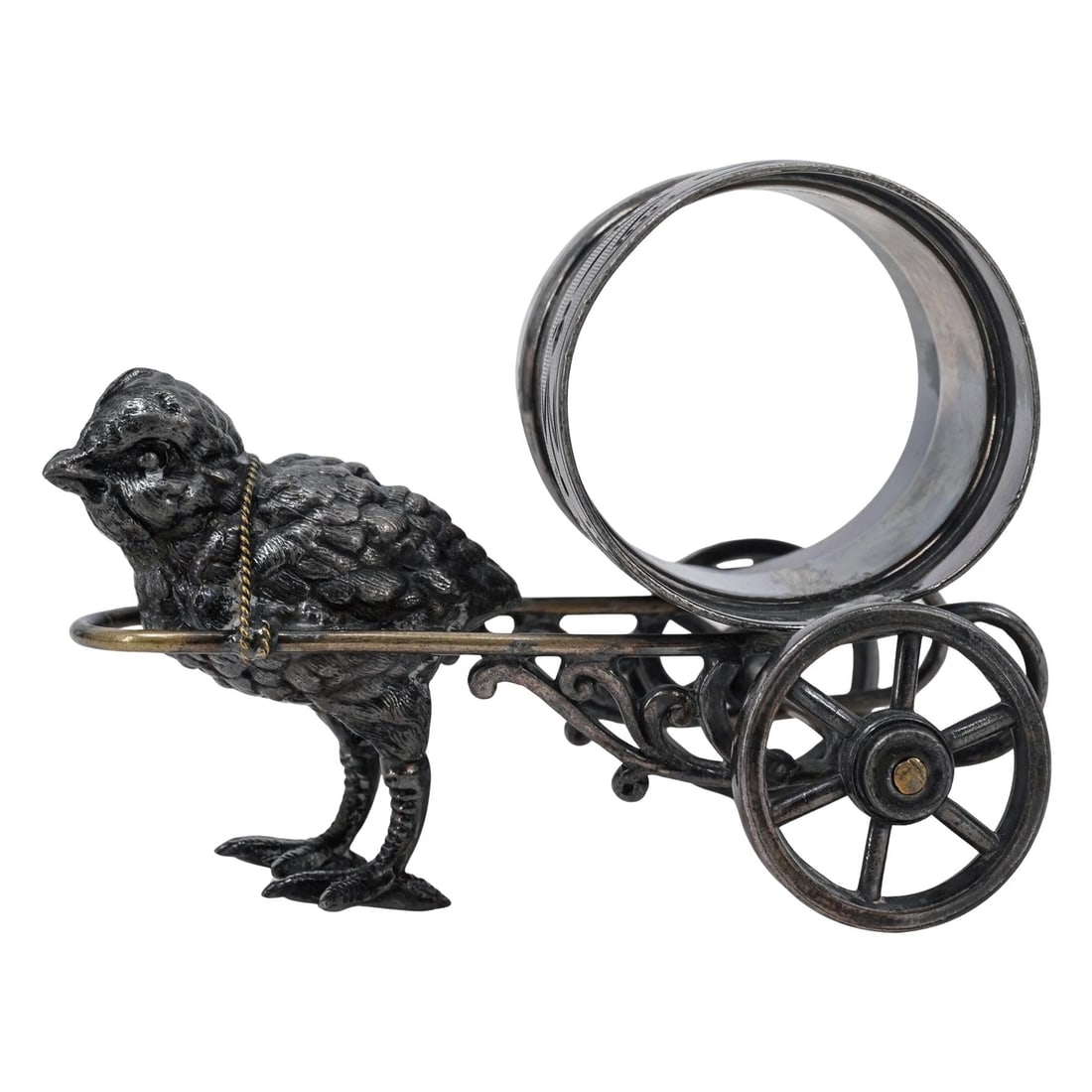 Victorian Silver-Plated Chick w/ Cart Napkin Ring (1 of 4)