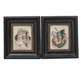 (2 Pc) After Louis Bouilly (French, 19th Cent.) Bone Miniature Illustrations